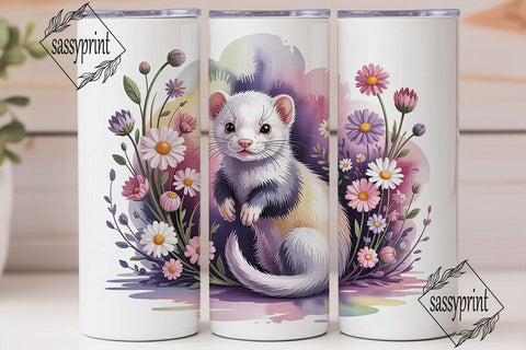 Whimsical Ferret & Flowers Tumbler Wrap Sublimation sassyprint 