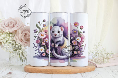Whimsical Ferret & Flowers Tumbler Wrap Sublimation sassyprint 