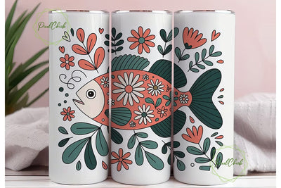 Whimsical Fish Tumbler Wrap PNG Sublimation PixelChick 