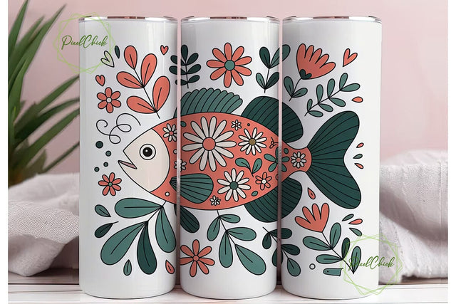 Whimsical Fish Tumbler Wrap PNG Sublimation PixelChick 