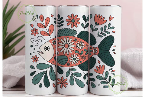 Whimsical Fish Tumbler Wrap PNG Sublimation PixelChick 