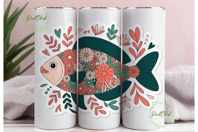 Whimsical Fish Tumbler Wrap PNG Sublimation PixelChick 