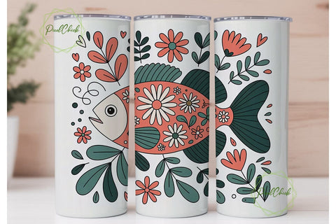 Whimsical Fish Tumbler Wrap PNG Sublimation PixelChick 