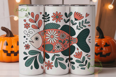 Whimsical Fish Tumbler Wrap PNG Sublimation PixelChick 