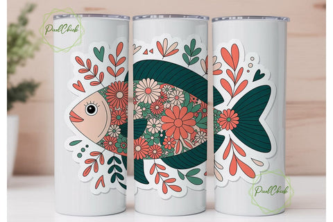Whimsical Fish Tumbler Wrap PNG Sublimation PixelChick 