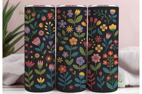 Whimsical Floral 20oz Tumbler Wrap Sublimation PixelChick 