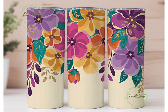 Whimsical Floral 20oz Tumbler Wrap Sublimation PixelChick 