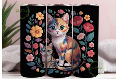Whimsical Floral Cat 20oz Tumbler Wrap Sublimation PixelChick 