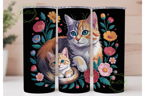 Whimsical Floral Cat 20oz Tumbler Wrap Sublimation PixelChick 