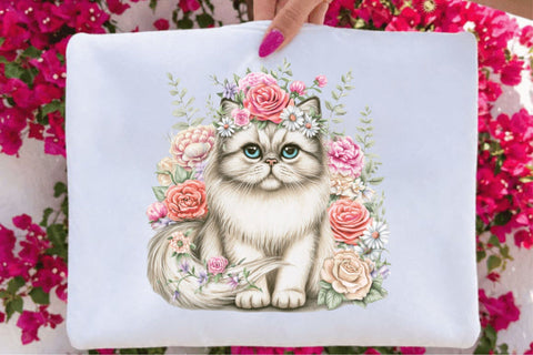 Whimsical Floral Cat Clipart Bundle Sublimation SVGArt 