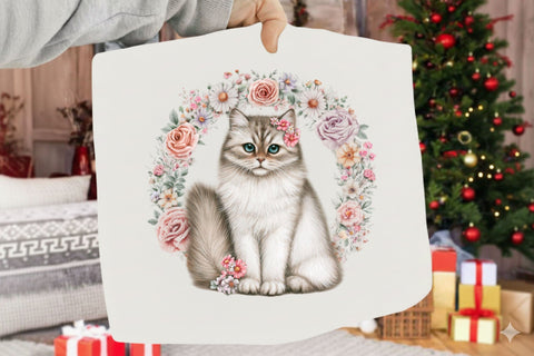 Whimsical Floral Cat Clipart Bundle Sublimation SVGArt 