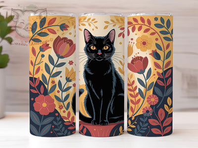 Whimsical Floral Cat Tumbler, Whimsical Theme, Cute Animal, Artistic Style, Mystical Design, 20Oz Tumbler, Sublimation Wrap Sublimation Lara' s Designs 