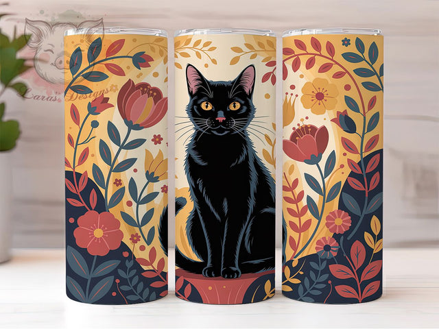 Whimsical Floral Cat Tumbler, Whimsical Theme, Cute Animal, Artistic Style, Mystical Design, 20Oz Tumbler, Sublimation Wrap Sublimation Lara' s Designs 
