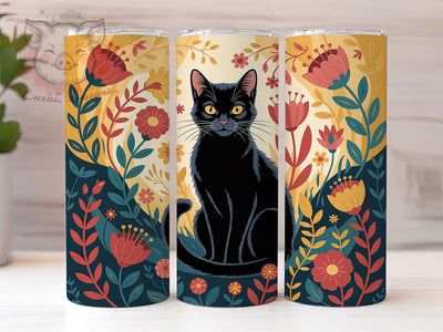 Whimsical Floral Cat Tumbler, Whimsical Theme, Cute Animal, Artistic Style, Mystical Design, 20Oz Tumbler, Sublimation Wrap Sublimation Lara' s Designs 
