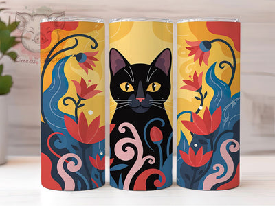 Whimsical Floral Cat Tumbler, Whimsical Theme, Cute Animal, Artistic Style, Mystical Design, 20Oz Tumbler, Sublimation Wrap Sublimation Lara' s Designs 