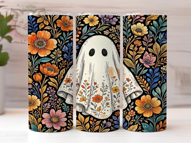 Whimsical Floral Ghost 20oz Tumbler, Floral Ghost, Whimsical Design, Spooky Cute, Halloween Style, Pastel Gothic, 20oz Wrap, Sublimation Tumbler Sublimation Lara' s Designs 