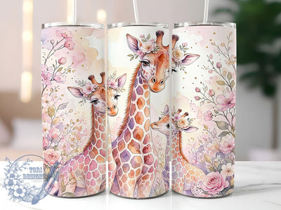 Whimsical Floral Giraffe Trio 20oz Tumbler, Giraffe Motif, Floral Theme, Whimsical Art Design, Trio Accent, Playful Charm, Sublimation Wrap, 20oz Tumbler Sublimation ToriDesigns 