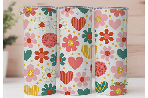 Whimsical Floral Hearts Tumbler Wrap Sublimation PixelChick 