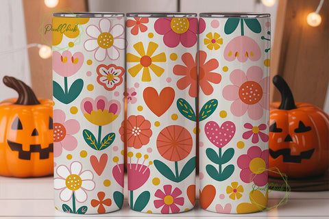 Whimsical Floral Hearts Tumbler Wrap Sublimation PixelChick 