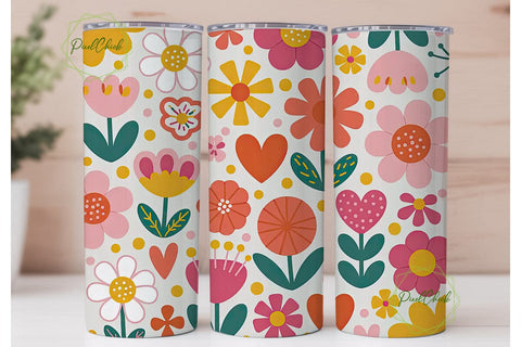 Whimsical Floral Hearts Tumbler Wrap Sublimation PixelChick 