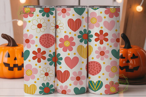 Whimsical Floral Hearts Tumbler Wrap Sublimation PixelChick 