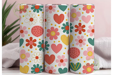 Whimsical Floral Hearts Tumbler Wrap Sublimation PixelChick 