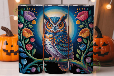 Whimsical Floral Owl 20oz Tumbler Wrap Sublimation PixelChick 