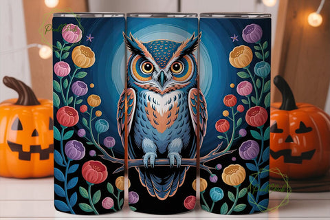 Whimsical Floral Owl 20oz Tumbler Wrap Sublimation PixelChick 