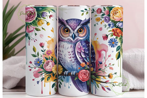 Whimsical Floral Owl 20oz Tumbler Wrap Sublimation PixelChick 