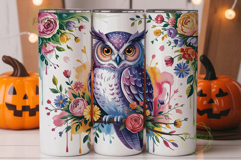 Whimsical Floral Owl 20oz Tumbler Wrap Sublimation PixelChick 