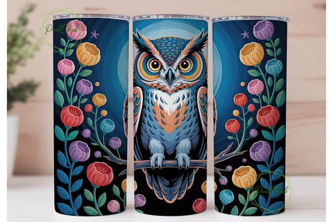 Whimsical Floral Owl 20oz Tumbler Wrap Sublimation PixelChick 