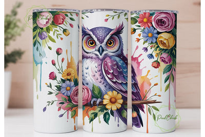 Whimsical Floral Owl 20oz Tumbler Wrap Sublimation PixelChick 