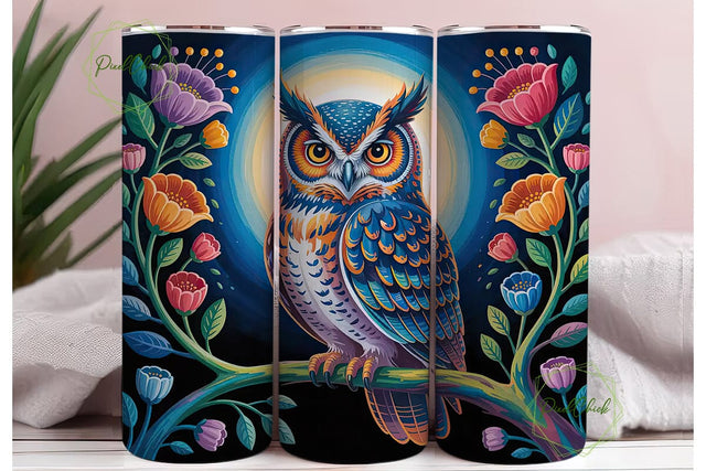 Whimsical Floral Owl 20oz Tumbler Wrap Sublimation PixelChick 