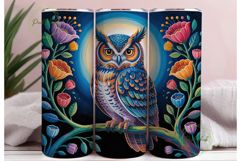 Whimsical Floral Owl 20oz Tumbler Wrap Sublimation PixelChick 