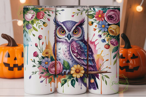 Whimsical Floral Owl 20oz Tumbler Wrap Sublimation PixelChick 