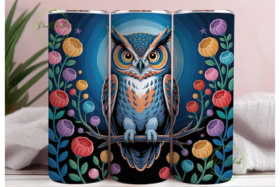 Whimsical Floral Owl 20oz Tumbler Wrap Sublimation PixelChick 