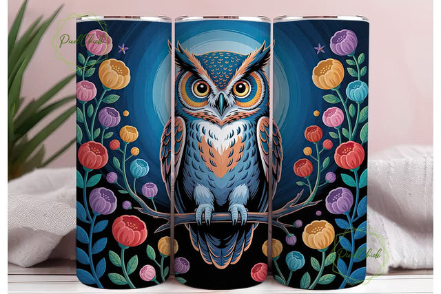 Whimsical Floral Owl 20oz Tumbler Wrap Sublimation PixelChick 