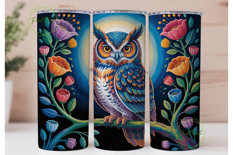 Whimsical Floral Owl 20oz Tumbler Wrap Sublimation PixelChick 