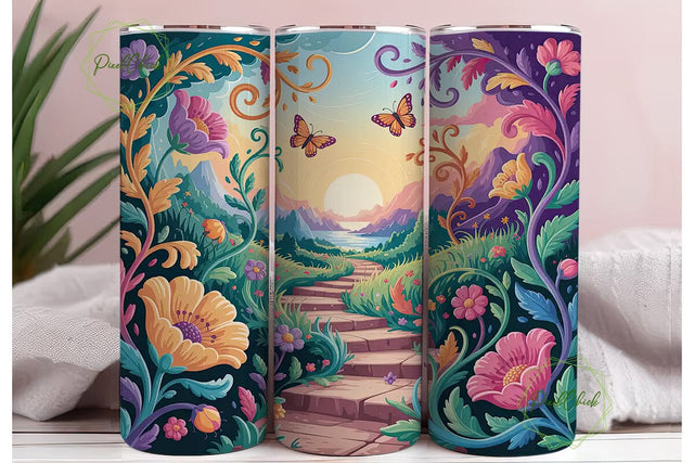 Whimsical Floral Path 20oz Tumbler Wrap Sublimation PixelChick 