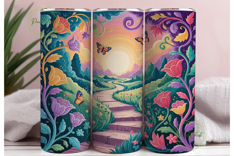 Whimsical Floral Path 20oz Tumbler Wrap Sublimation PixelChick 