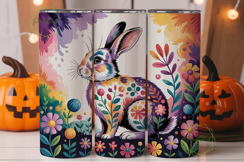 Whimsical Floral Rabbit Tumbler Wrap Sublimation PixelChick 