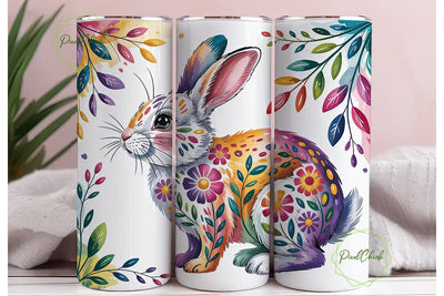 Whimsical Floral Rabbit Tumbler Wrap Sublimation PixelChick 