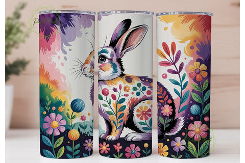 Whimsical Floral Rabbit Tumbler Wrap Sublimation PixelChick 