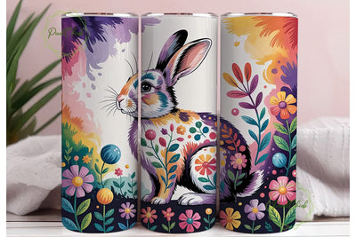 Whimsical Floral Rabbit Tumbler Wrap Sublimation PixelChick 
