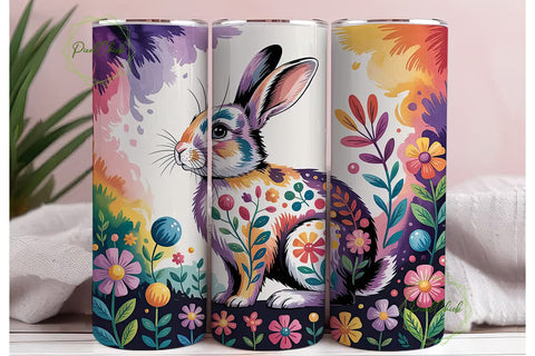 Whimsical Floral Rabbit Tumbler Wrap Sublimation PixelChick 