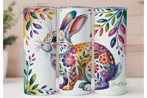 Whimsical Floral Rabbit Tumbler Wrap Sublimation PixelChick 