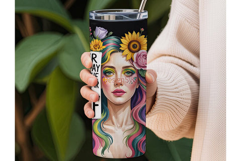 Whimsical Floral Woman 20oz Tumbler Sublimation DesignSVG 