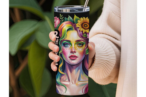 Whimsical Floral Woman 20oz Tumbler Sublimation DesignSVG 
