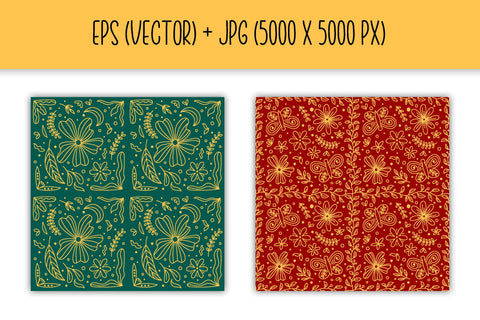 Whimsical Florals Digital Paper Patterns EPS JPG | Cute Doodle Flowers, Leaves, Butterfly | Botanical Seamless Backgrounds, Scrapbook Papers Digital Pattern AnnaViolet_store 