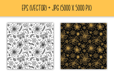 Whimsical Florals Digital Paper Patterns EPS JPG | Cute Doodle Flowers, Leaves, Butterfly | Botanical Seamless Backgrounds, Scrapbook Papers Digital Pattern AnnaViolet_store 